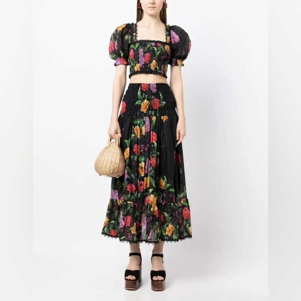 Charo Ruiz Black Floral Puff Sleeve Blouse